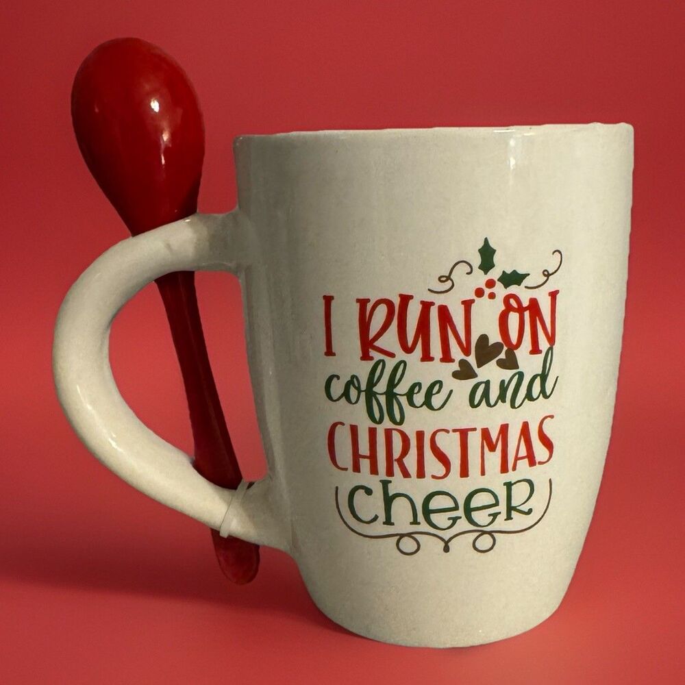 Holiday “I Run on Coffee & Christmas Cheer" 11oz Mug w/ Spoon Cup Hot Cocoa